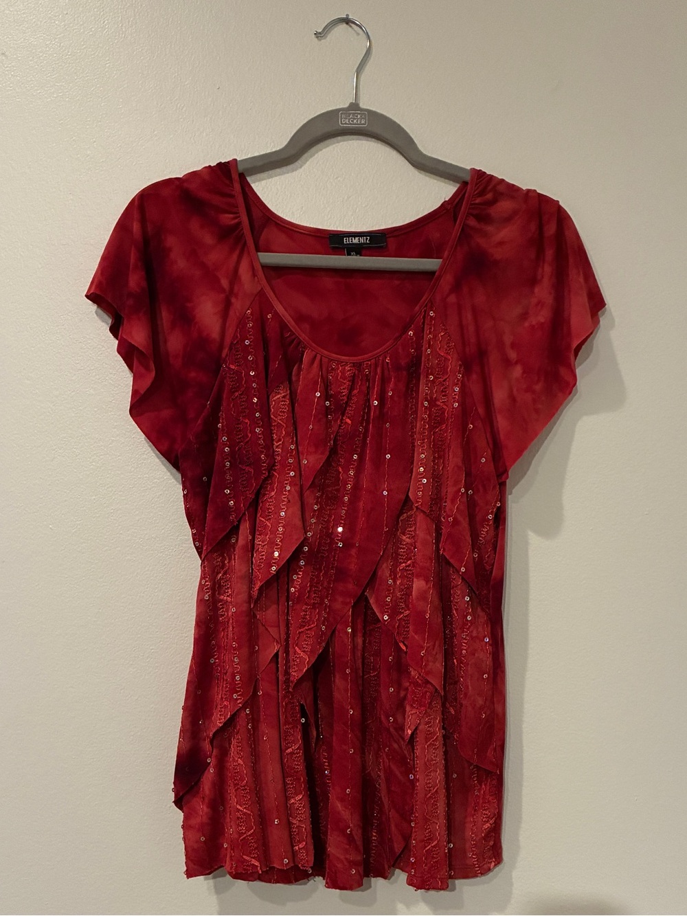 Elementz Red Ruffle Cascade Short-Sleeve Top